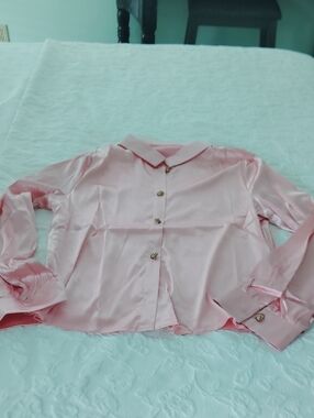 Pink Satin Button-Down Blouse
